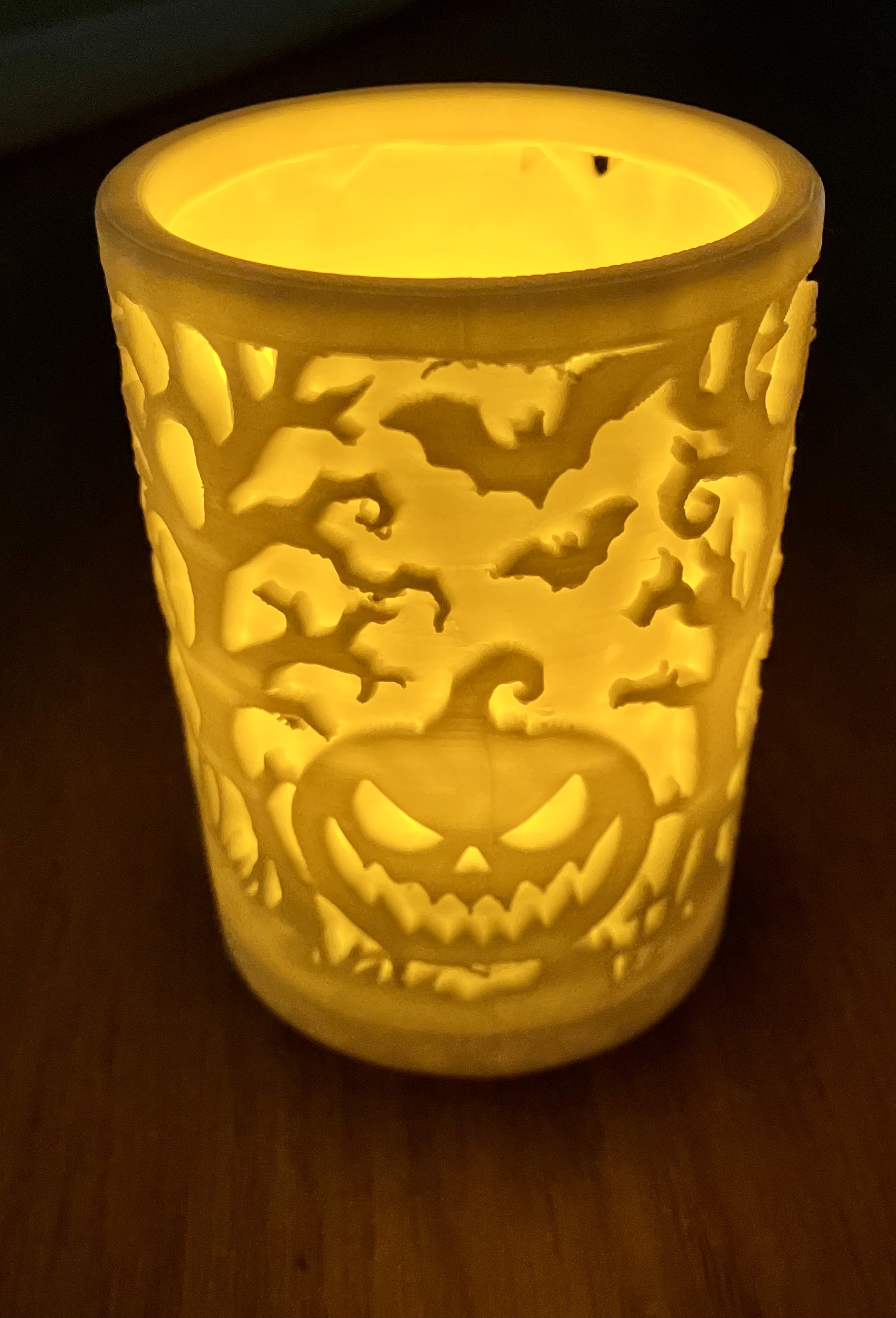 The same relief candle holder illuminated by an LED