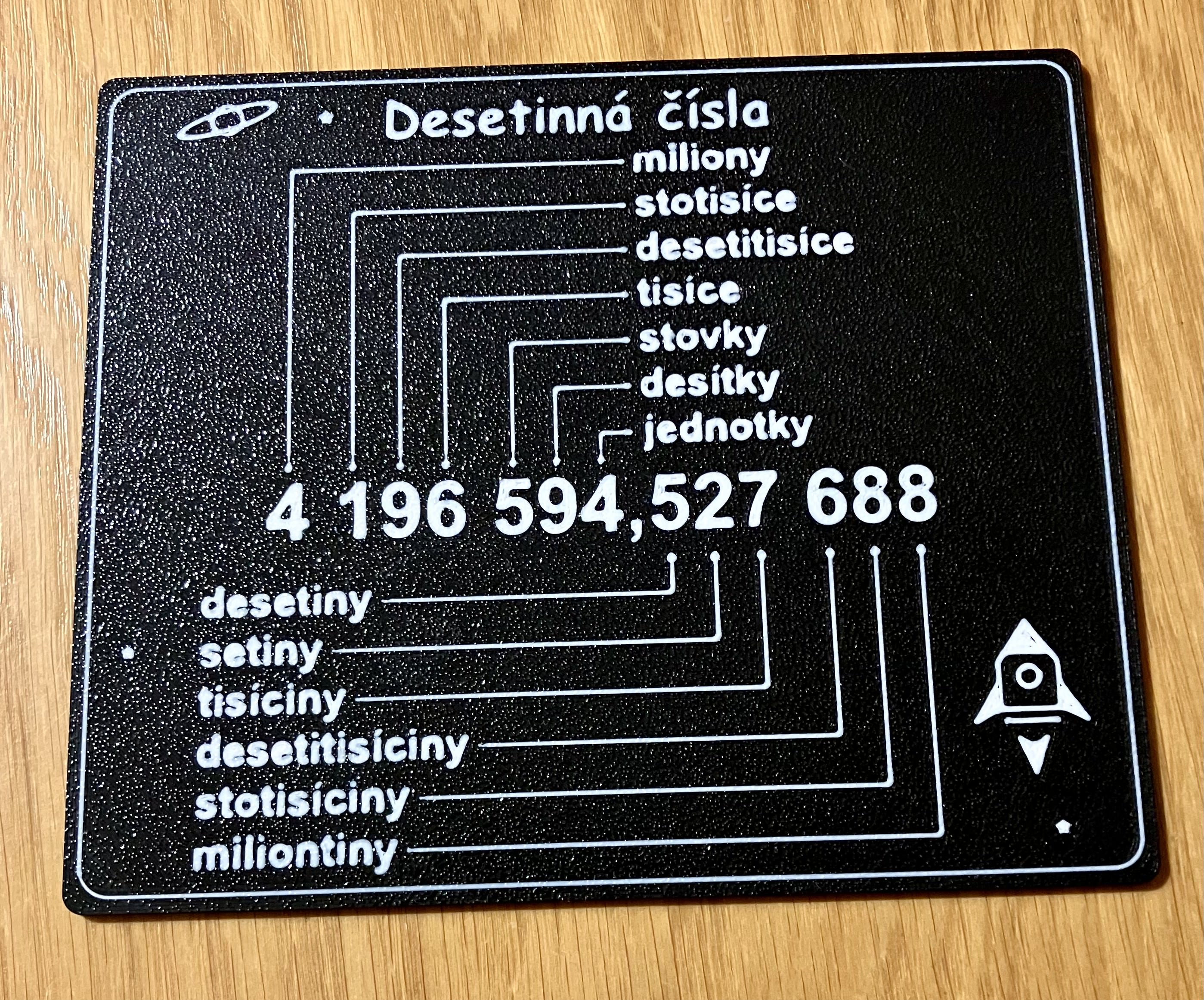 A black and white teaching aid for decimal place values