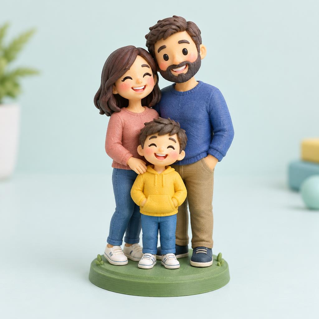 A family figurine created from a photograph