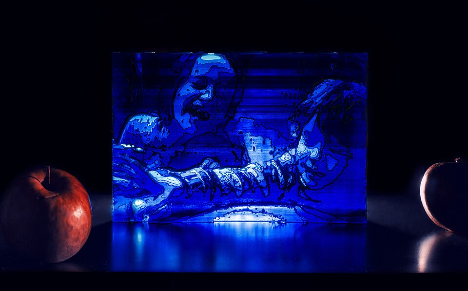 A backlit 3D lithophane revealing its relief image