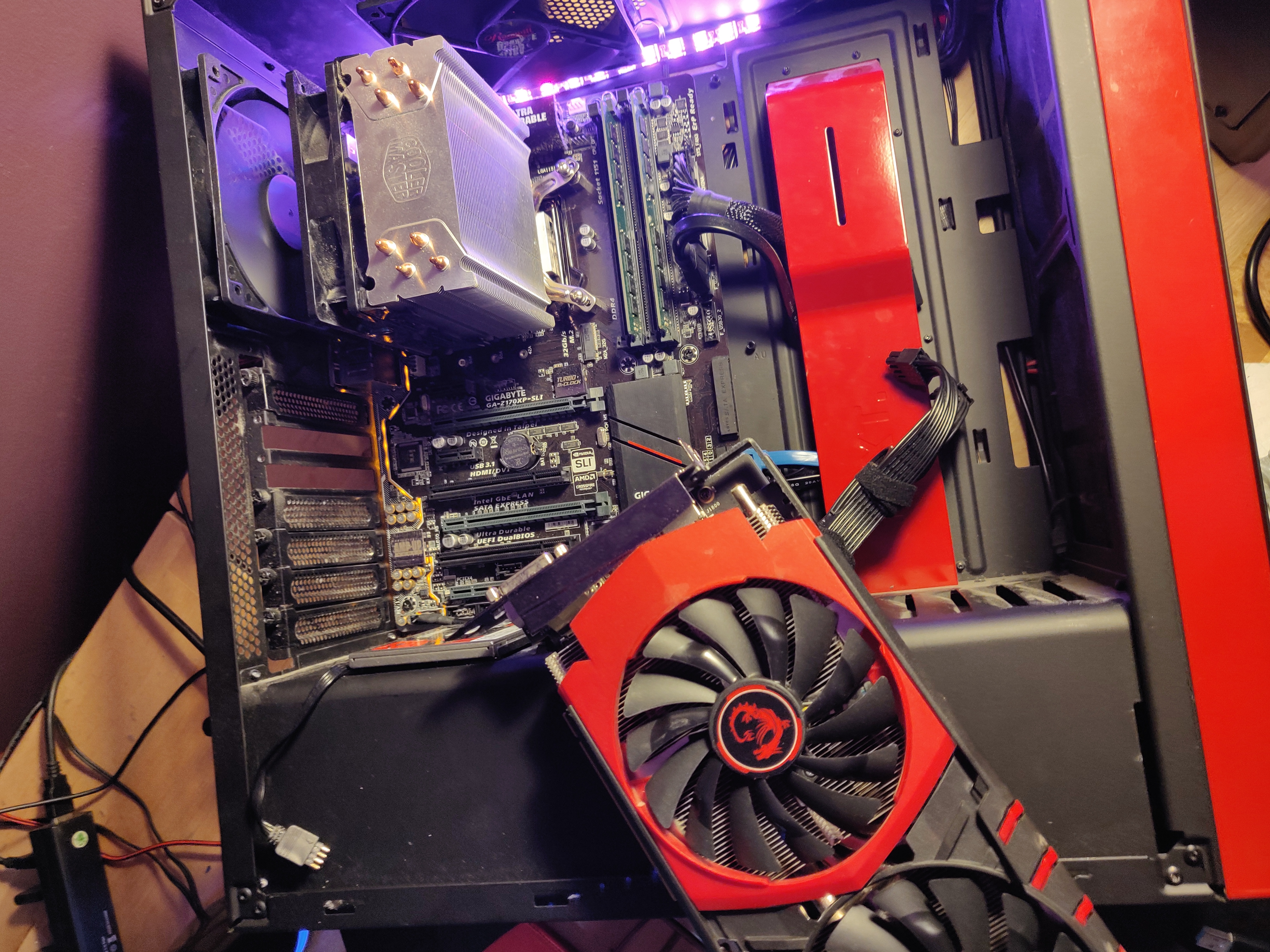 Inside a desktop PC with a graphics card and other components
